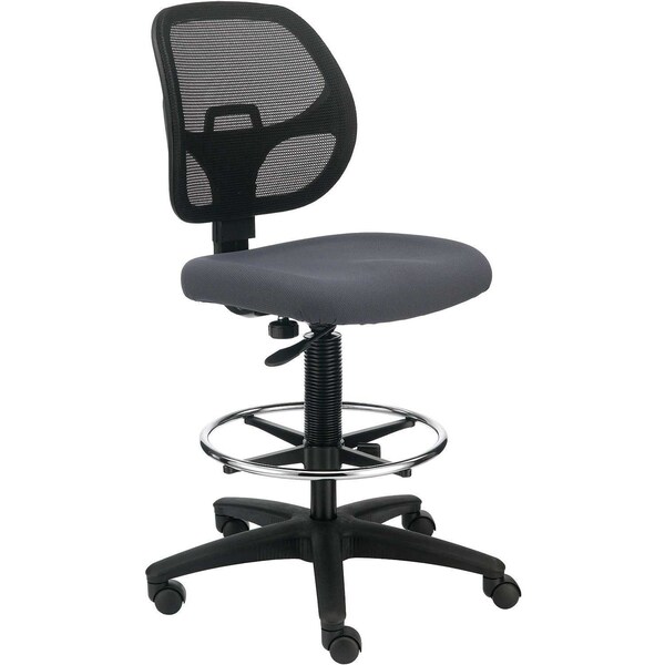 Armless Mesh Drafting Stool, Fabric, Gray, Mid Back